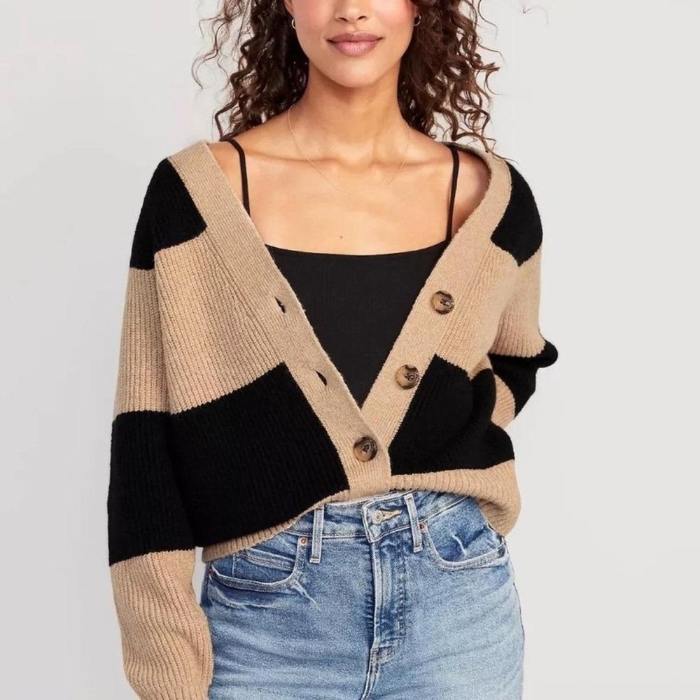 Old Navy Women's Black and Tan Cardigan